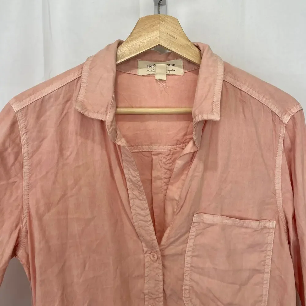 CLOTH & STONE Shirttail Button Down Shirt Long Sleeve Tencel Pink Size S - Picture 4 of 9